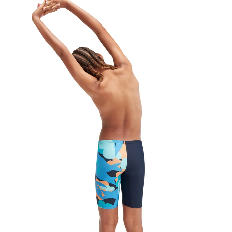 Speedo Boys' Digital Allover V-Cut Jammer - Navy/Blue