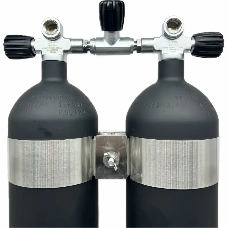 ECS Doppel 8,5L /232 bar Stahl TG konkav matt schwarz mit V4TEC Schellen und Absperrbrücke