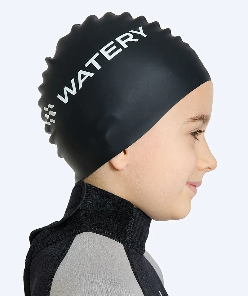 Watery Badekappe für Kinder (3-10) - Signature - Schwarz