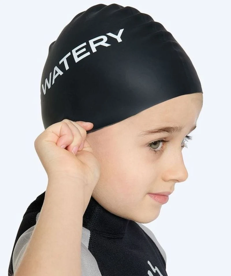 Watery Badekappe für Kinder (3-10) - Signature - Schwarz
