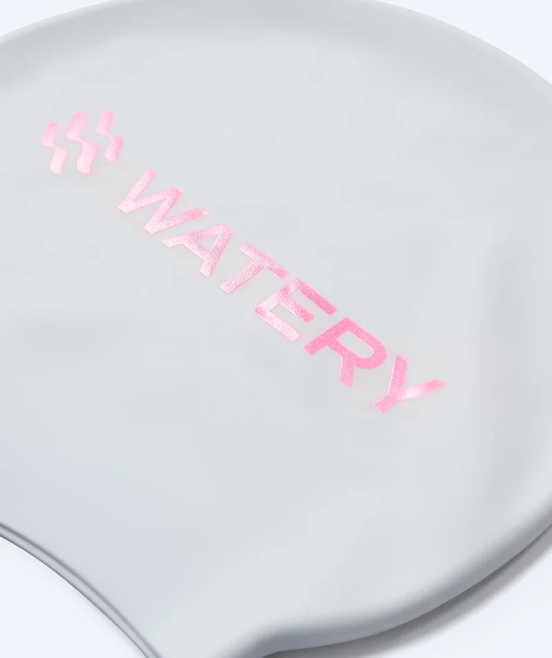 Watery Badekappe - Signature Metallic - Weiß/Rosa
