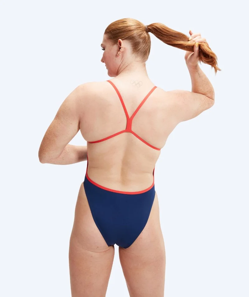 Speedo Badeanzug für Damen - Placement Digital V-Back - Dunkelblau/Rot