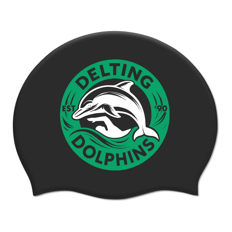 Delting Dolphins ASC Silicone Suede Swimming Cap - Black