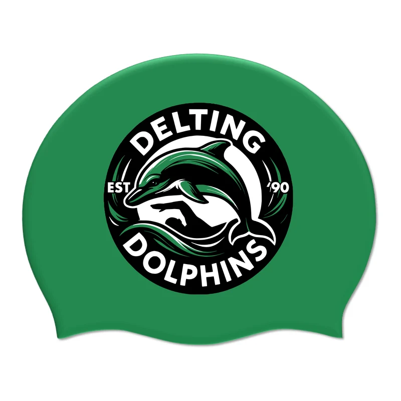 Delting Dolphins ASC Silicone Suede Swimming Cap - Green