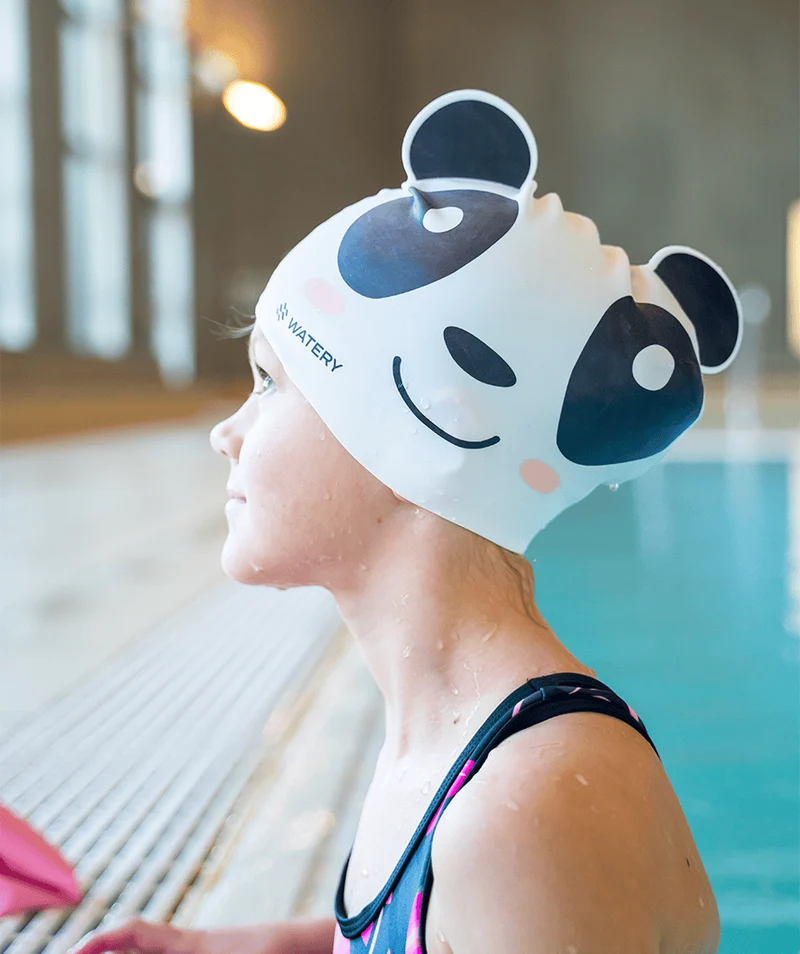 Watery Badekappe für Kinder - Dashers - Panda Bear (Weiß/Schwarz)