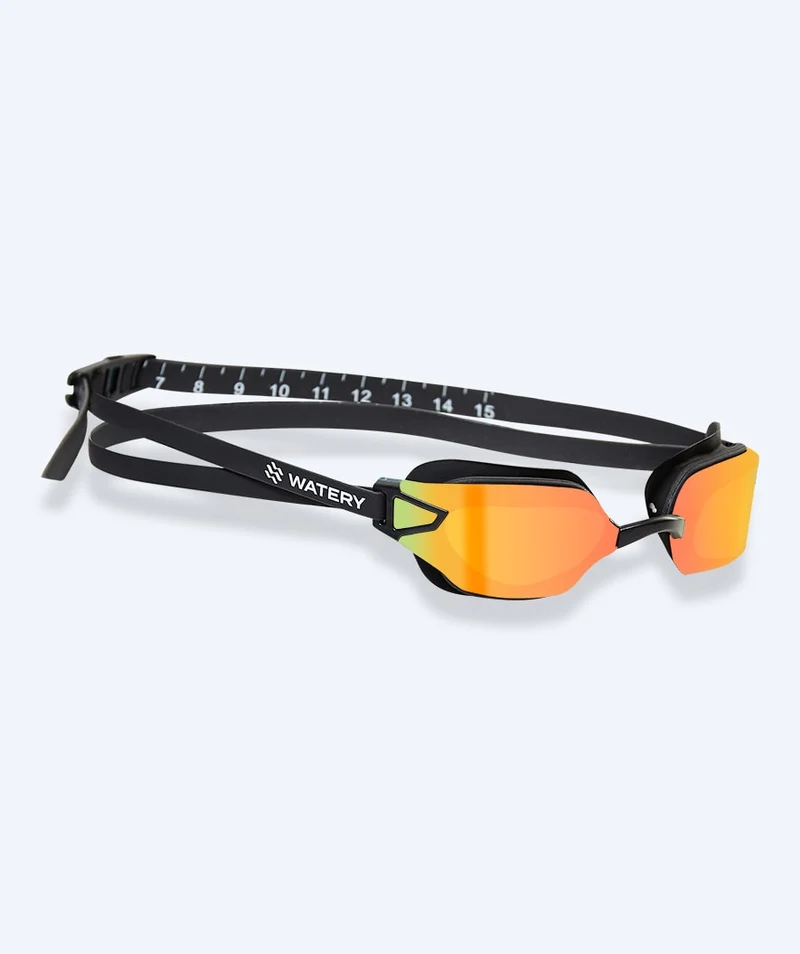 Watery Wettkampf Schwimmbrille für Kinder - Power Lane - Schwarz/Gold