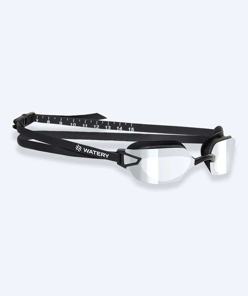 Watery Wettkampf Schwimmbrille für Kinder - Power Lane - Schwarz/Silber