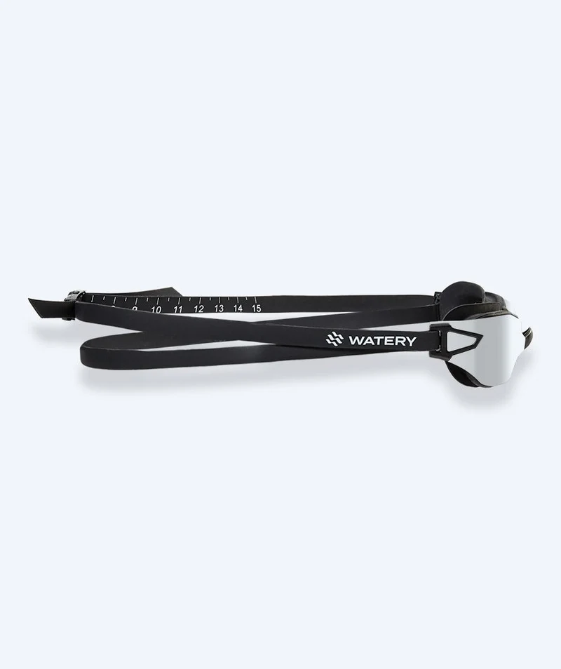 Watery Wettkampf Schwimmbrille für Kinder - Power Lane - Schwarz/Silber