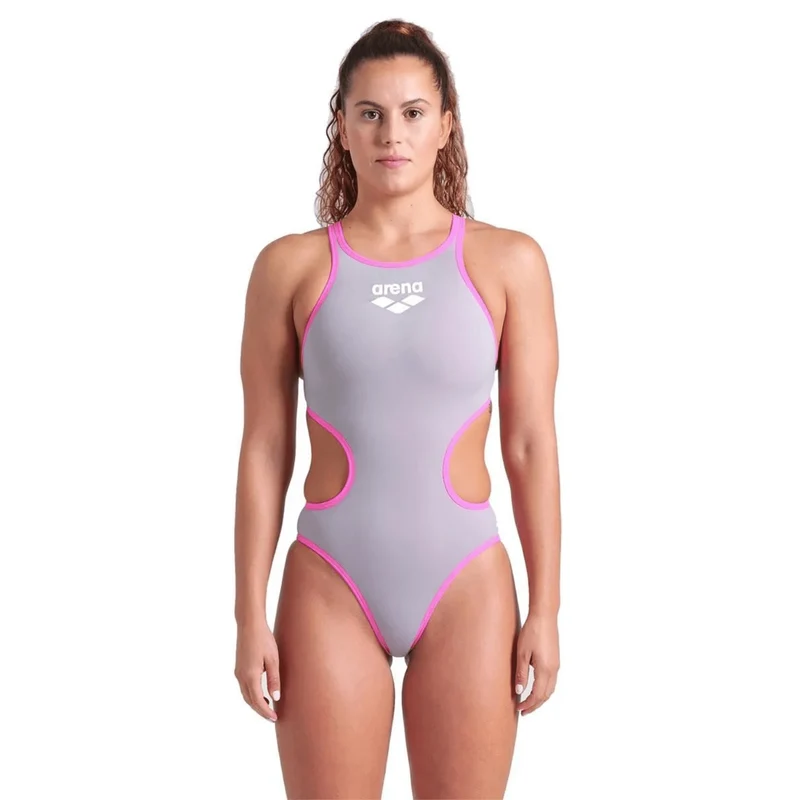Arena ONE Big Logo One Piece Ladies Swimsuit - Sea Foam/Pink