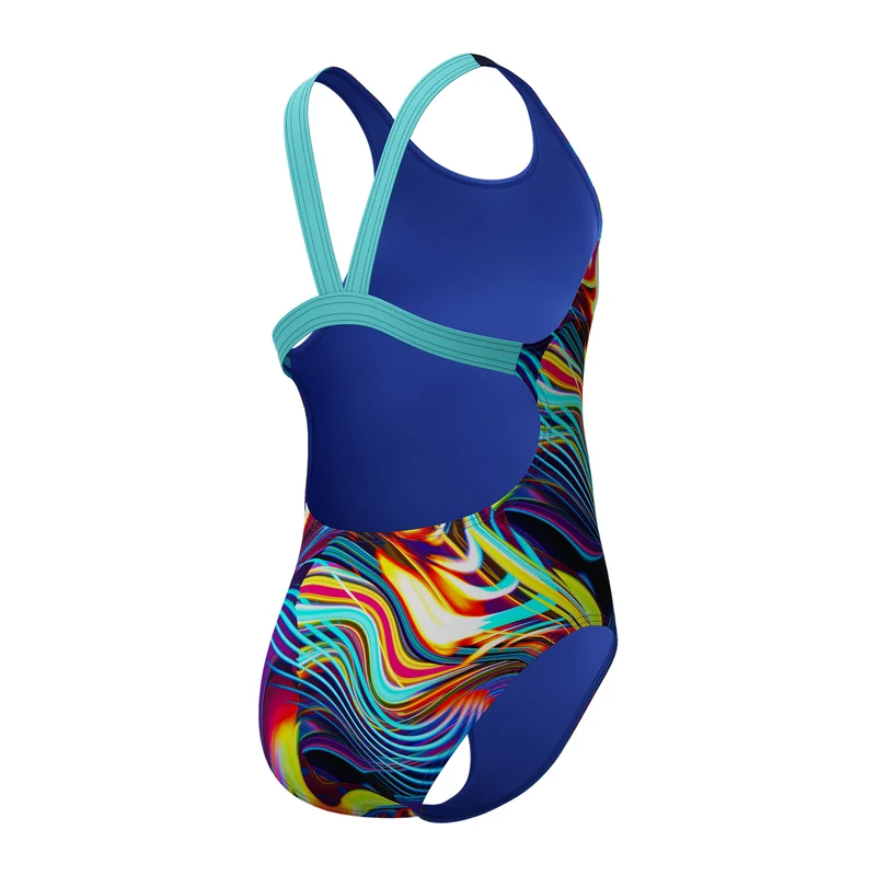 Speedo Girls' Digital Printed Powerback Swimsuit - Blue/Purple