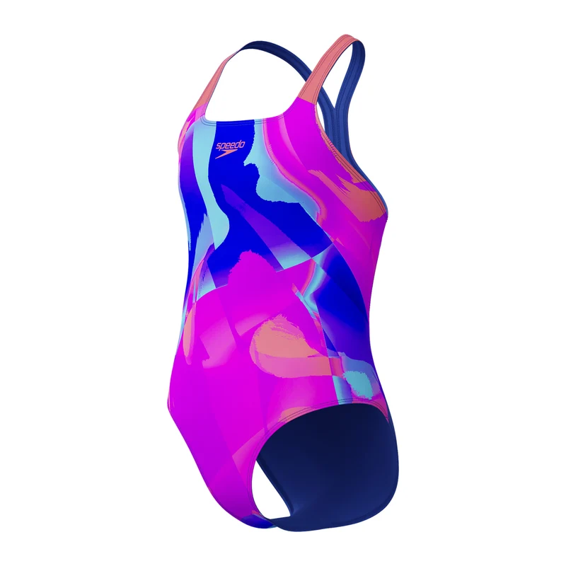 Speedo Girls' Digital Printed Powerback Swimsuit - Pink/Blue