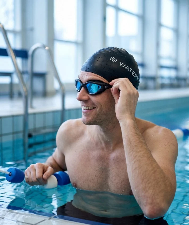Watery Schwimmbrille für Freizeitschwimmer - Raven Mirror - Schwarz/Blau