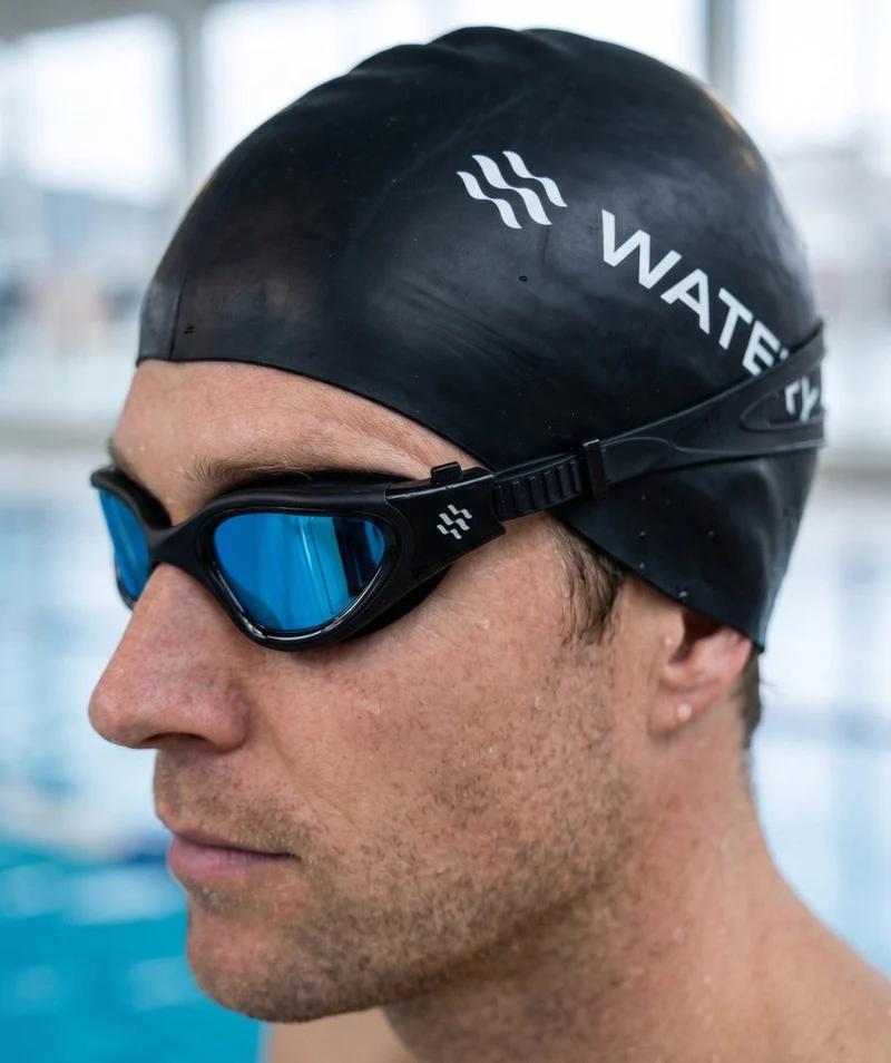 Watery Schwimmbrille für Freizeitschwimmer - Raven Mirror - Schwarz/Blau