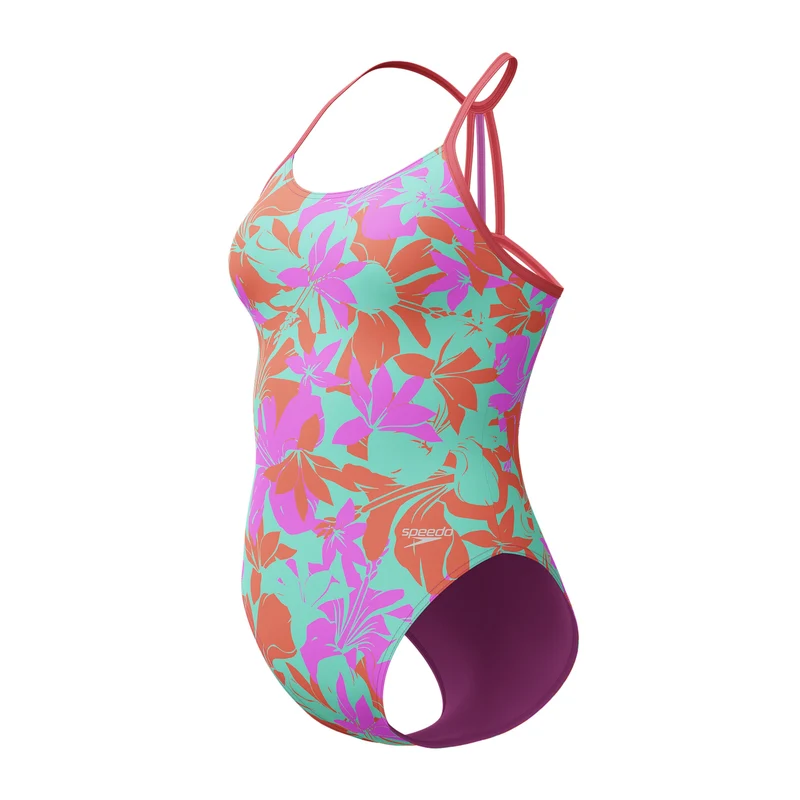 Speedo Girls Allover Lane Line Back Swimsuit - Purple