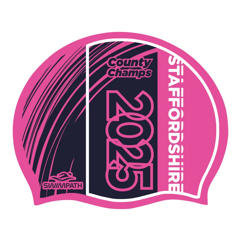 Staffordshire County ASA County Championships 2025 Silicone Suede Swimming Cap - Neon Pink