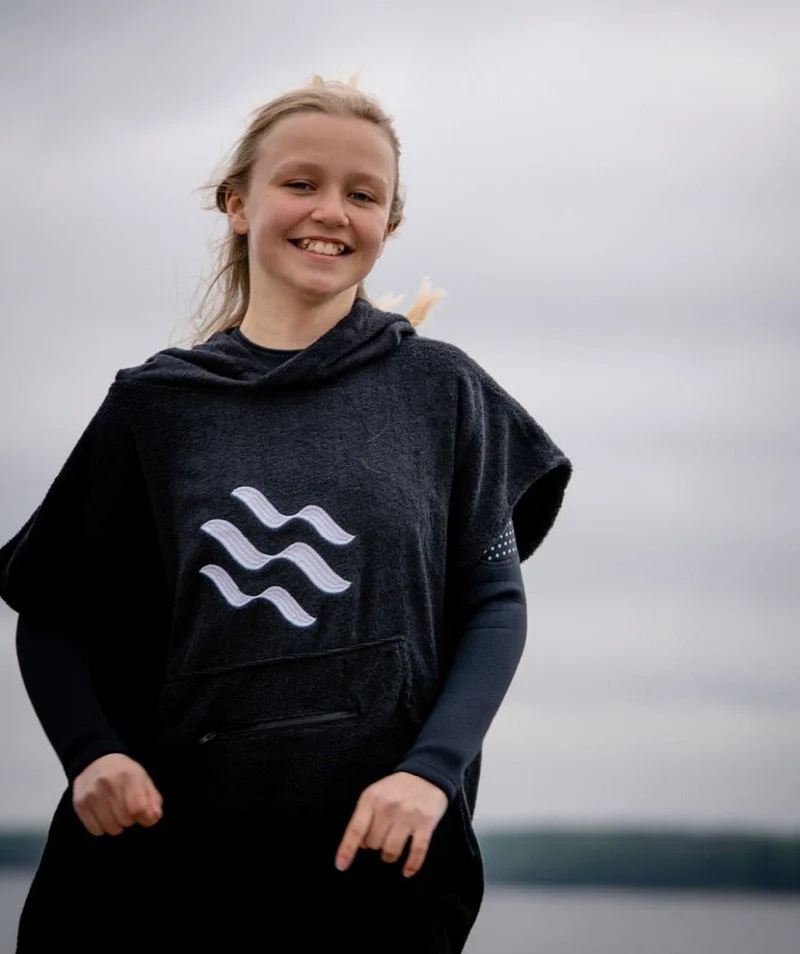 Watery Badeponcho für Junioren (6-15) - Baumwolle - Schwarz