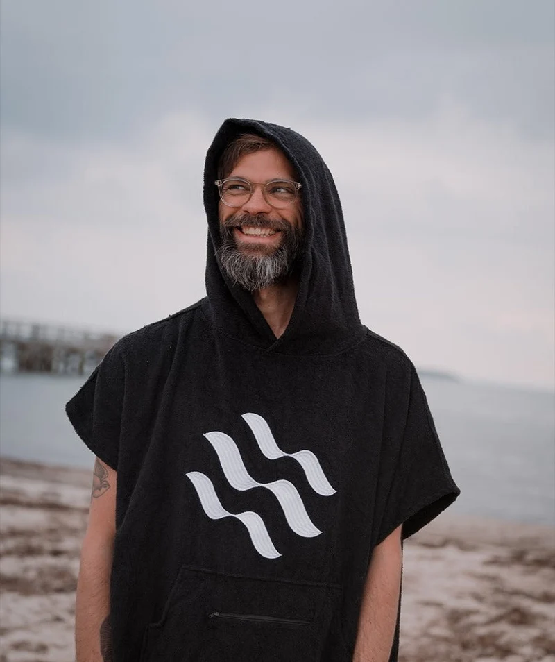 Watery Badeponcho für Erwachsene - Baumwolle - Schwarz