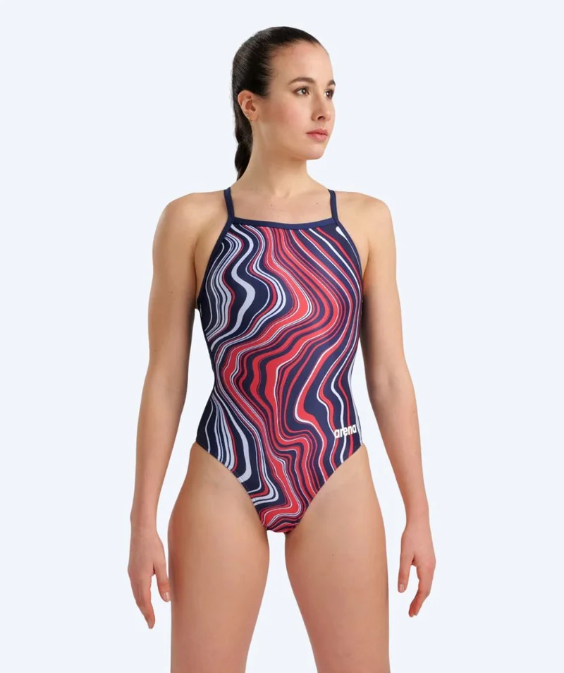 Arena Badeanzug für Damen - Lightdrop Back Marbled - Dunkelblau/Rot