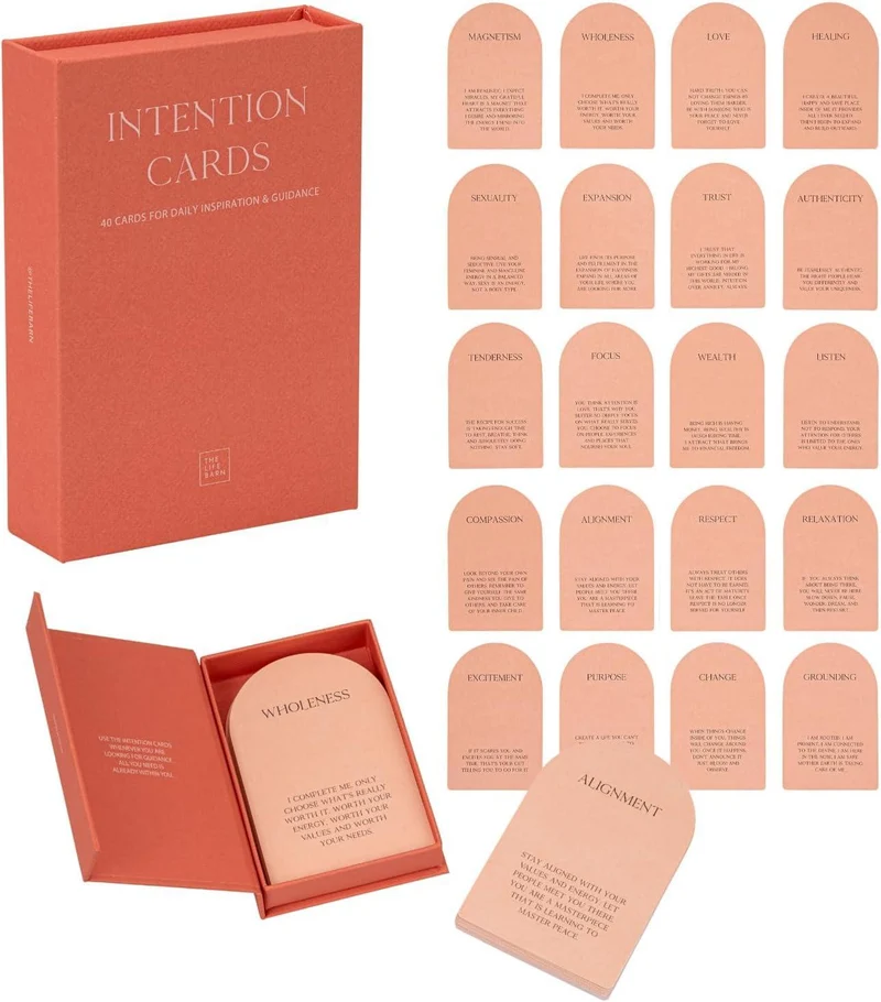 The Life Barn 40 Intention & Orakelkarten Affirmationskarten in hochwertiger Leinenbox