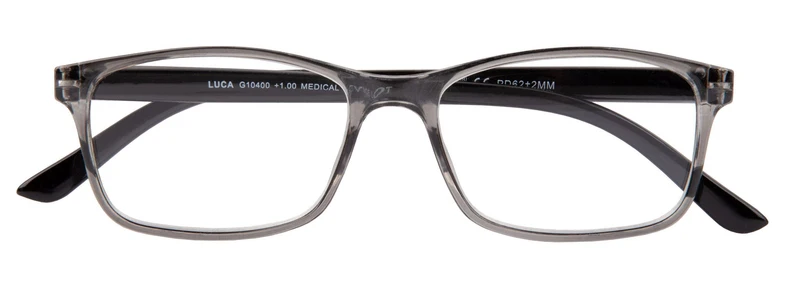 Lesebrille LUCA, grau-schwarz, +2.00 dpt mit Etui