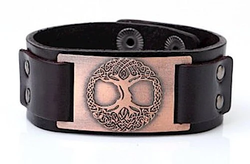 Armband \"Baum des Lebens\" Leder, braun, Metalllegierung, bronzefarben