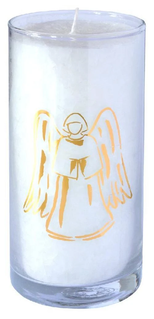 Kerze \"Pure Engel\" im Glas Stearin weiss