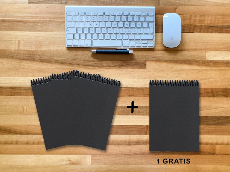 A 5 Notizblock - Set, 3+1 gratis, Luxury 80 Seiten SCHWARZ ONYX GLITTER-OPTIK, punktiert 5x5mm