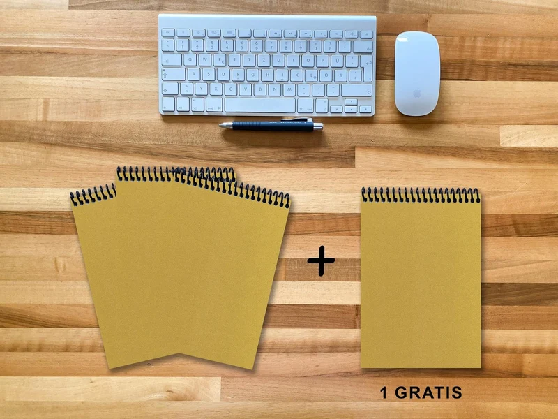 A 5 Notizblock - Set, 3+1 gratis, Luxury 80 Seiten GOLD GMUND SHIMMER, punktiert 10x10mm