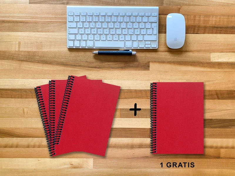 A 5 Notizbuch - Set, 3+1 gratis, Luxury 80 Seiten ROT JUPITER GLITTER-OPTIK, liniert