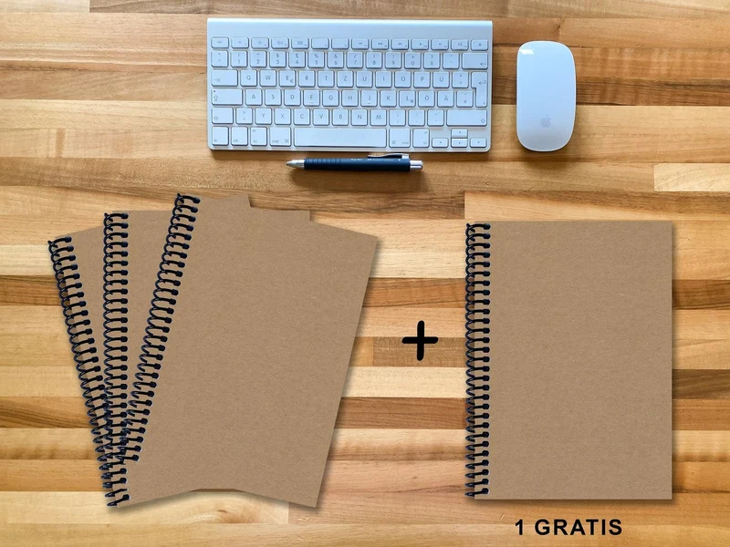A 4 Notizbuch - Set, 3+1 gratis, Luxury 80 Seiten MUSKAT Designerecycling, punktiert 20x20mm