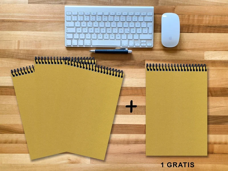 A 4 Notizblock - Set, 3+1 gratis, Luxury 80 Seiten GOLD GMUND SHIMMER, kariert 7x7mm
