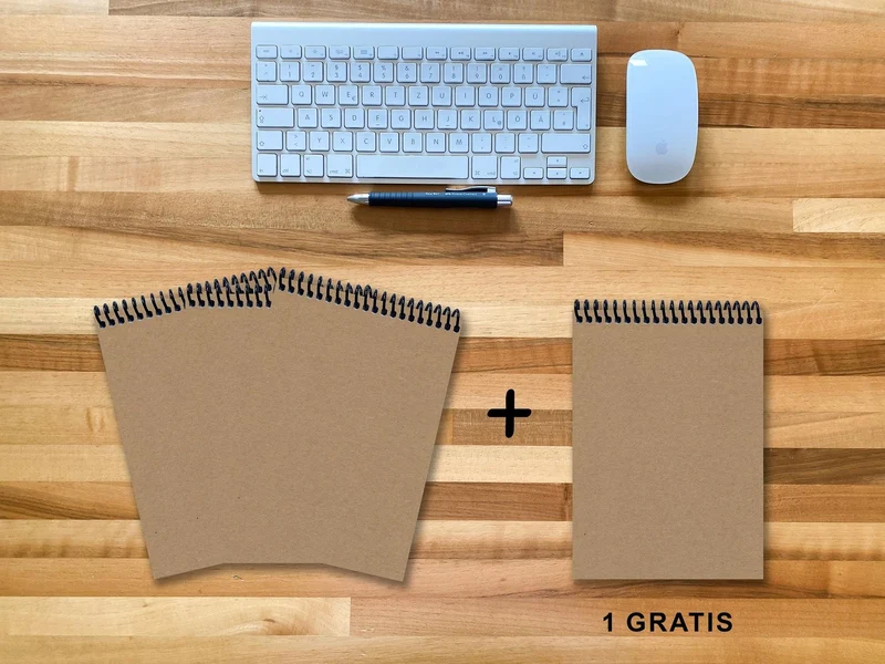 A 5 Notizblock - Set, 3+1 gratis, Luxury 80 Seiten MUSKAT Designerecycling, kariert 7x7mm