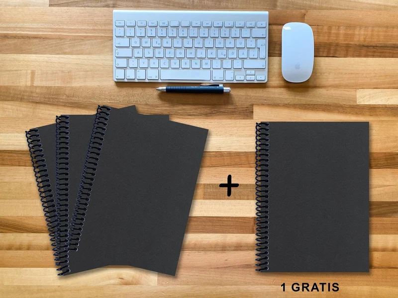 A 4 Notizbuch - Set, 3+1 gratis, Luxury 80 Seiten SCHWARZ ONYX GLITTER-OPTIK, kariert 5x5mm