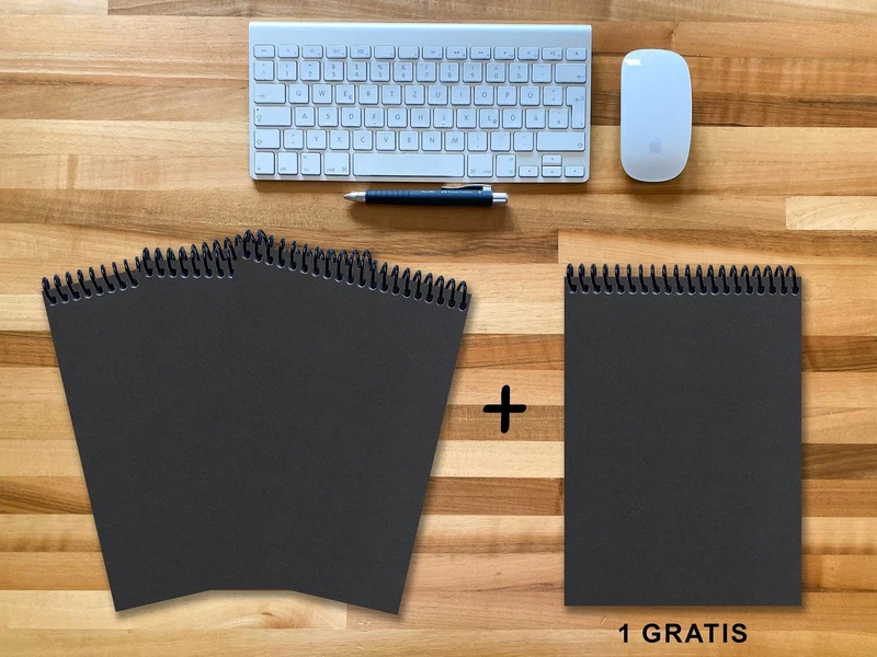 A 4 Notizblock - Set, 3+1 gratis, Luxury 80 Seiten SCHWARZ ONYX GLITTER-OPTIK, kariert 10x10mm