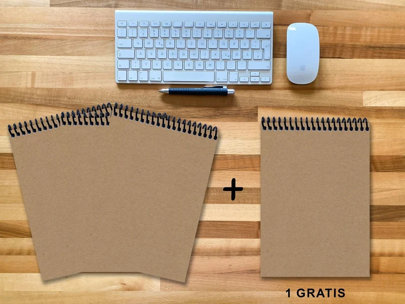 A 4 Notizblock - Set, 3+1 gratis, Luxury 80 Seiten MUSKAT Designerecycling, kariert 10x10mm