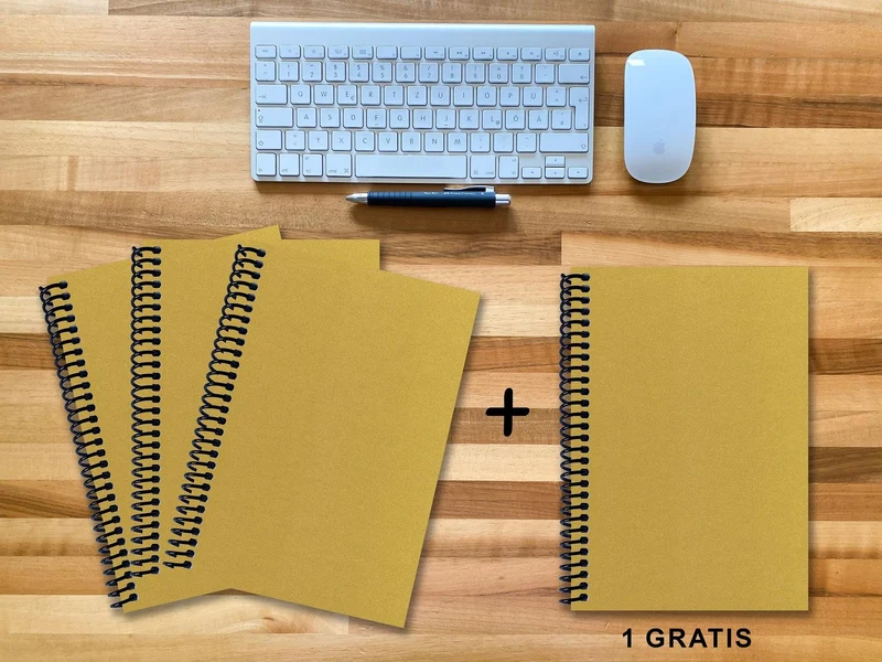 A 4 Notizbuch - Set, 3+1 gratis, Luxury 80 Seiten GOLD GMUND SHIMMER, kariert 10x10mm