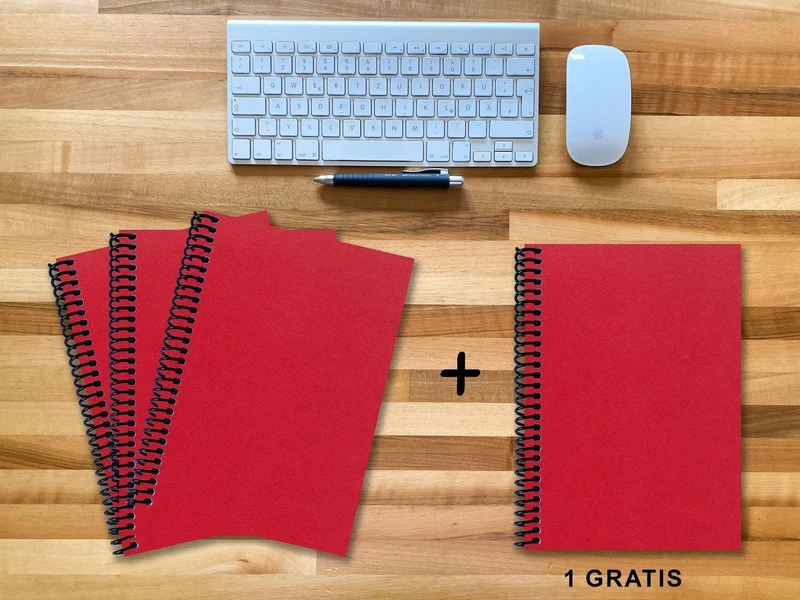 A 4 Notizbuch - Set, 3+1 gratis, Luxury 80 Seiten ROT JUPITER GLITTER-OPTIK, to do