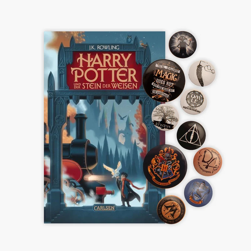 Stein der Weisen in der Neuausgabe + 1 original Harry Potter Button